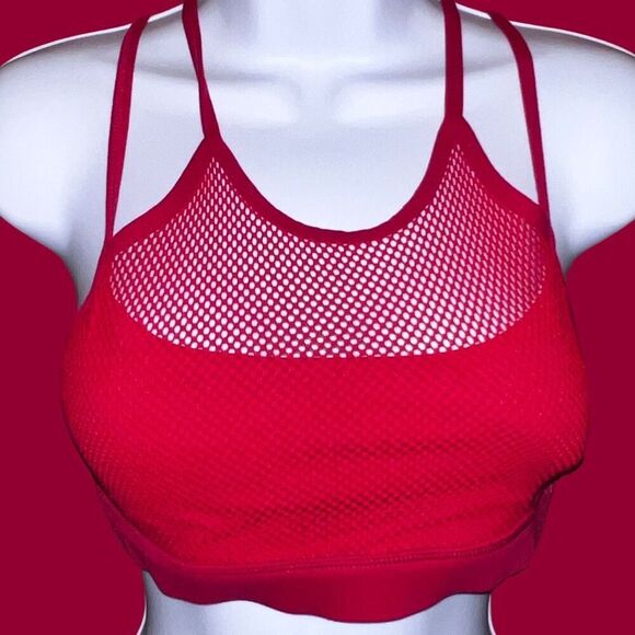 Til you collapse TYC Premium Fishnet Sports Bra Small 6 RED Mesh Gym - Picture 2 of 6